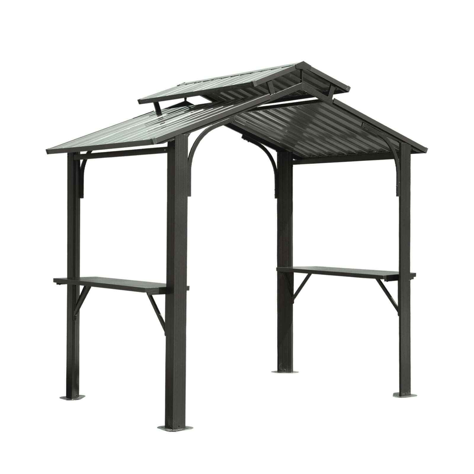 Domi Hardtop Double Roof Grill Gazebo 8x5FT w/Galvanized Steel,Side Shelves,Grey