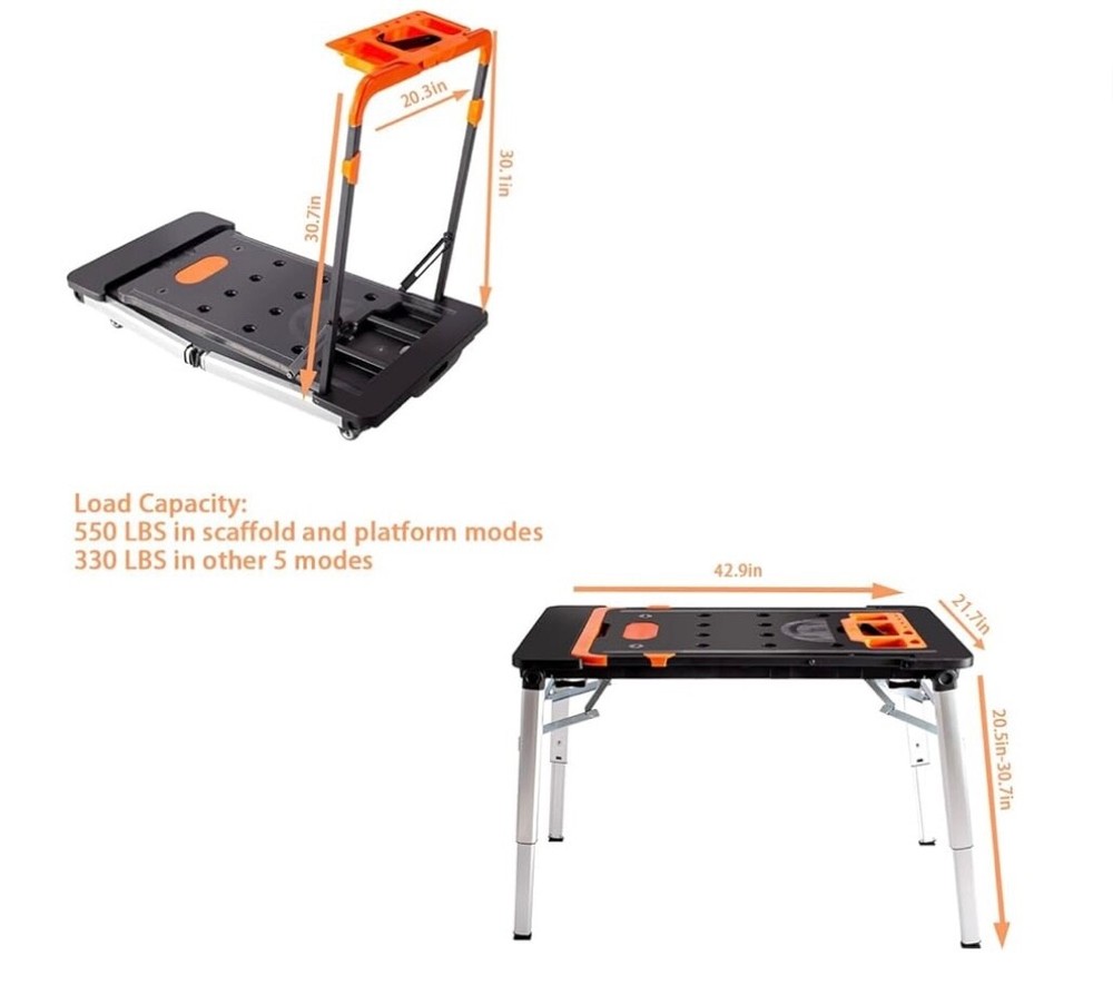 7 in 1 Folding Workbench with Wheels, Multipurpose Heavy Duty Workbench