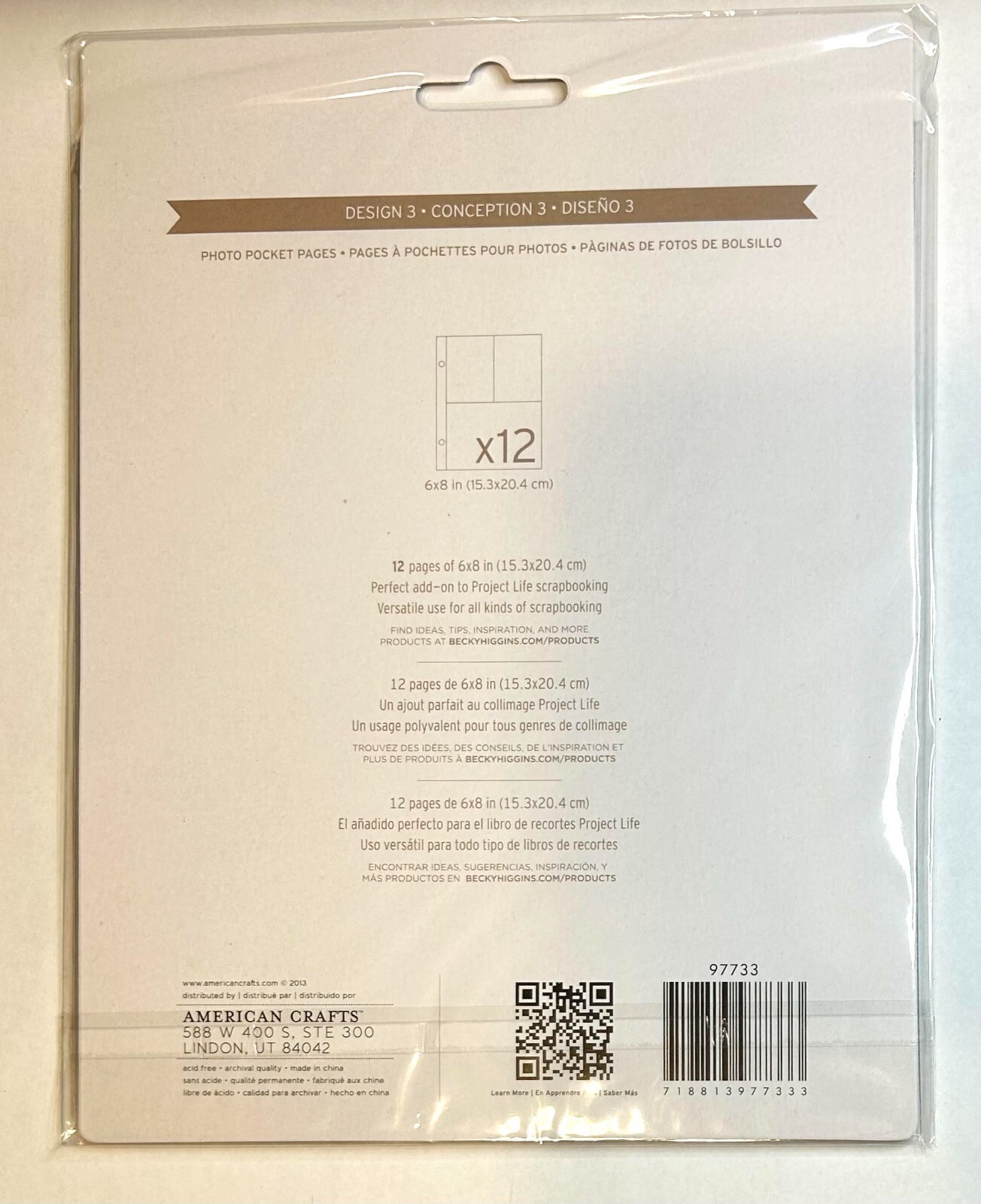 3 Pk Project Life Photo Pocket Pages 6"X8" 12/Pkg Design Scrapbooking Journaling