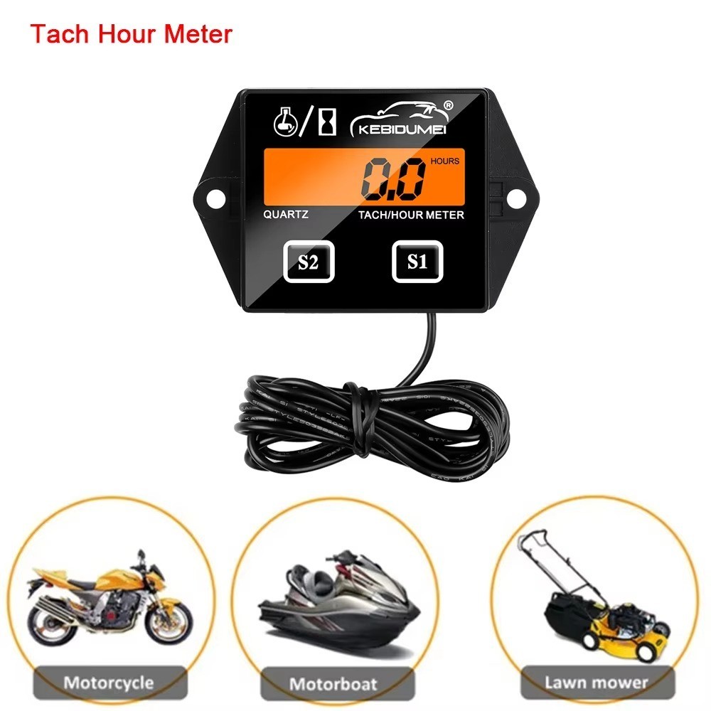 Newest LCD Digital Engine Tach Hour Meter Tachometer Gauge Inductive Display For