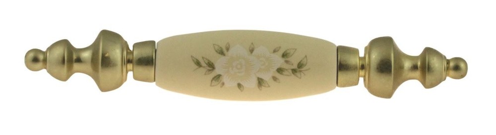 3" Ivory Floral Ceramic Pull Polished Brass