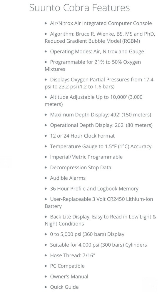 Suunto Cobra Air/nitrox Air Integrated Computer Console