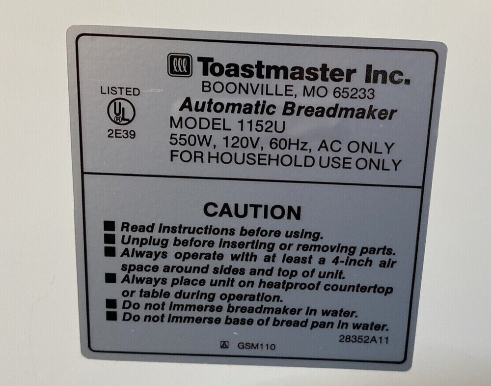 Friction Latch for Lid on Toastmaster Bread Maker Machine Models 1150 1152U only