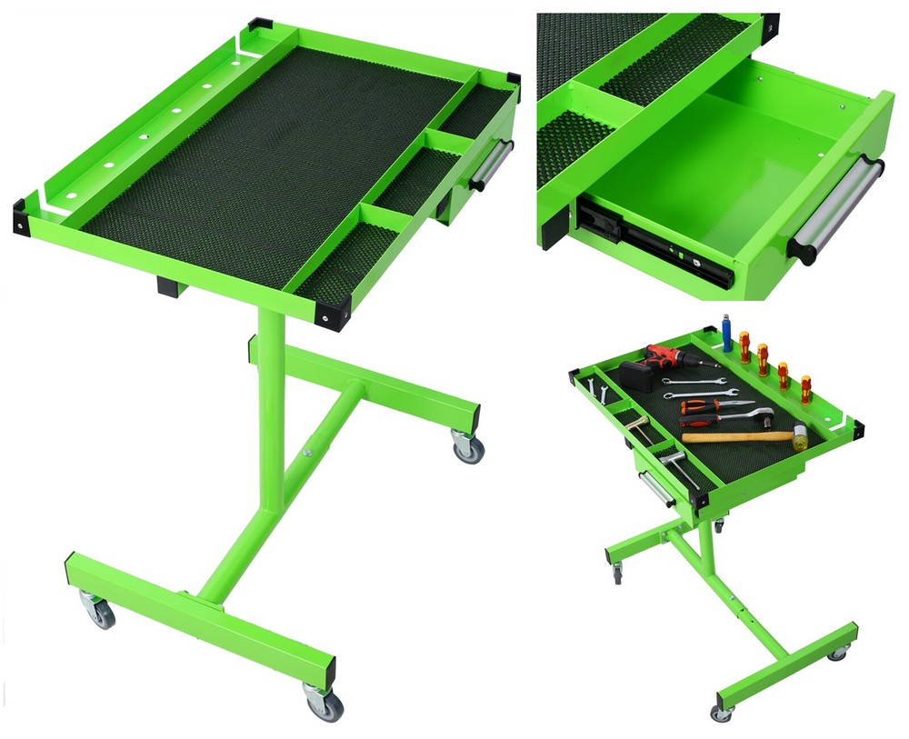 Adjustable Work Table with Drawers Rolling Tool Tray with Wheels 220lbs Capacity