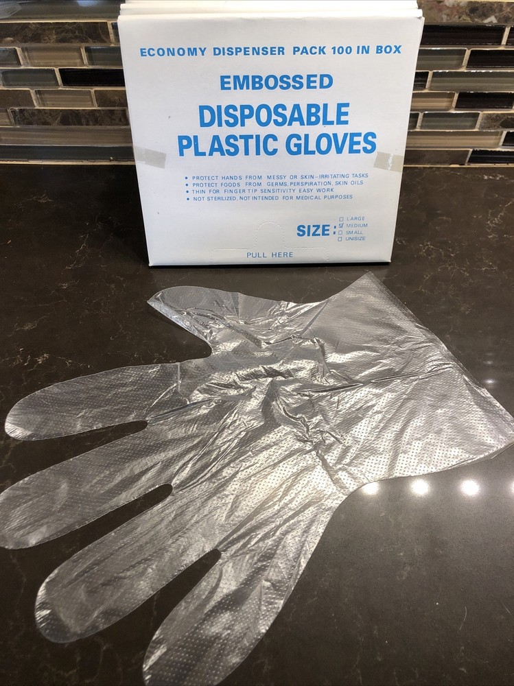 Poly Embossed Disposable Gloves Clear Size Medium Economy Dispenser Pack 100