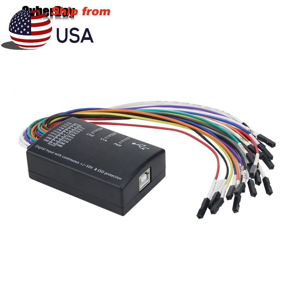 Mini 16 Logic Analyzer USB 100M Max Sample Rate 16CH 1.1.34 Support 1.2.10 【US】