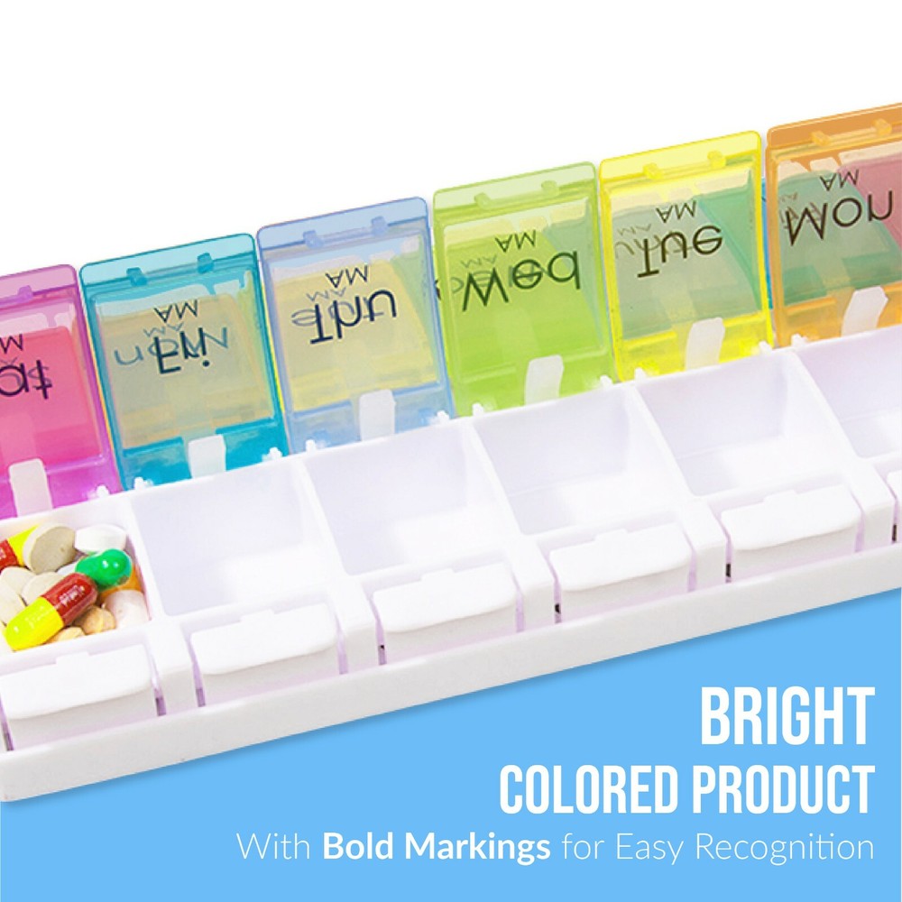 Weekly 7-Day AM/PM Push Button Pill Organizer Planner- Arthritis Friendly