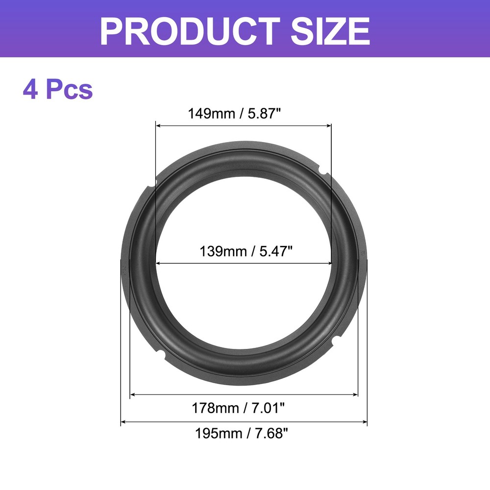 Black 8 Inch Rubber Notch Speaker Edge Surround Ring 4 Pcs