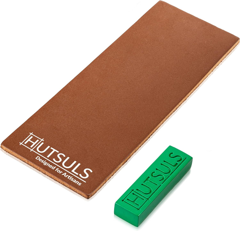 Brown Leather Strop Kit with Green Compound Vegetable-Tanned Two-Sided Sharpener