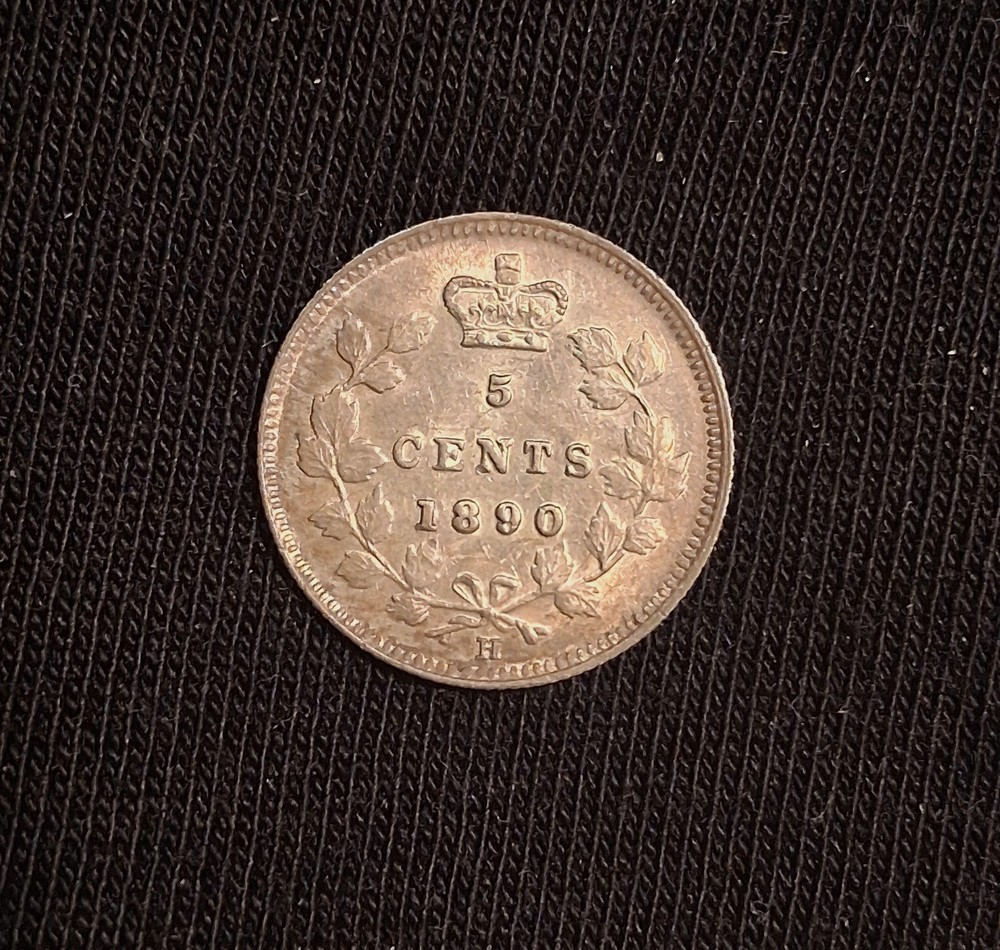 CANADA-1890-H  5 CENT SILVER-TONED AU