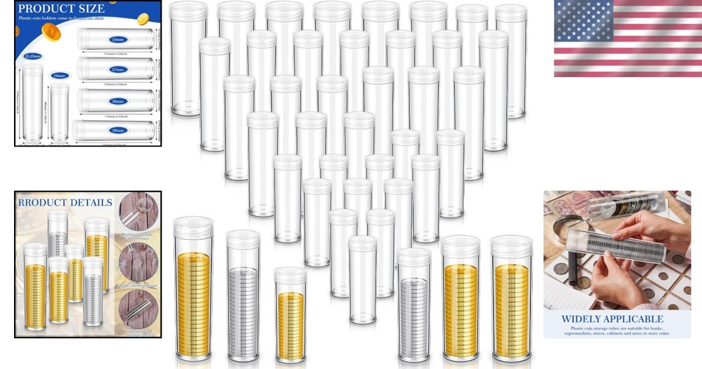 Clear Storage Tubes for Coins - 36 Pack Assorted Sizes for Ultimate Organization
