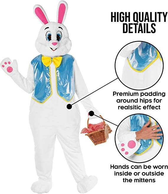 Adult Deluxe Easter Bunny Costume Unisex White Rabbit Mascot Fancy Dress