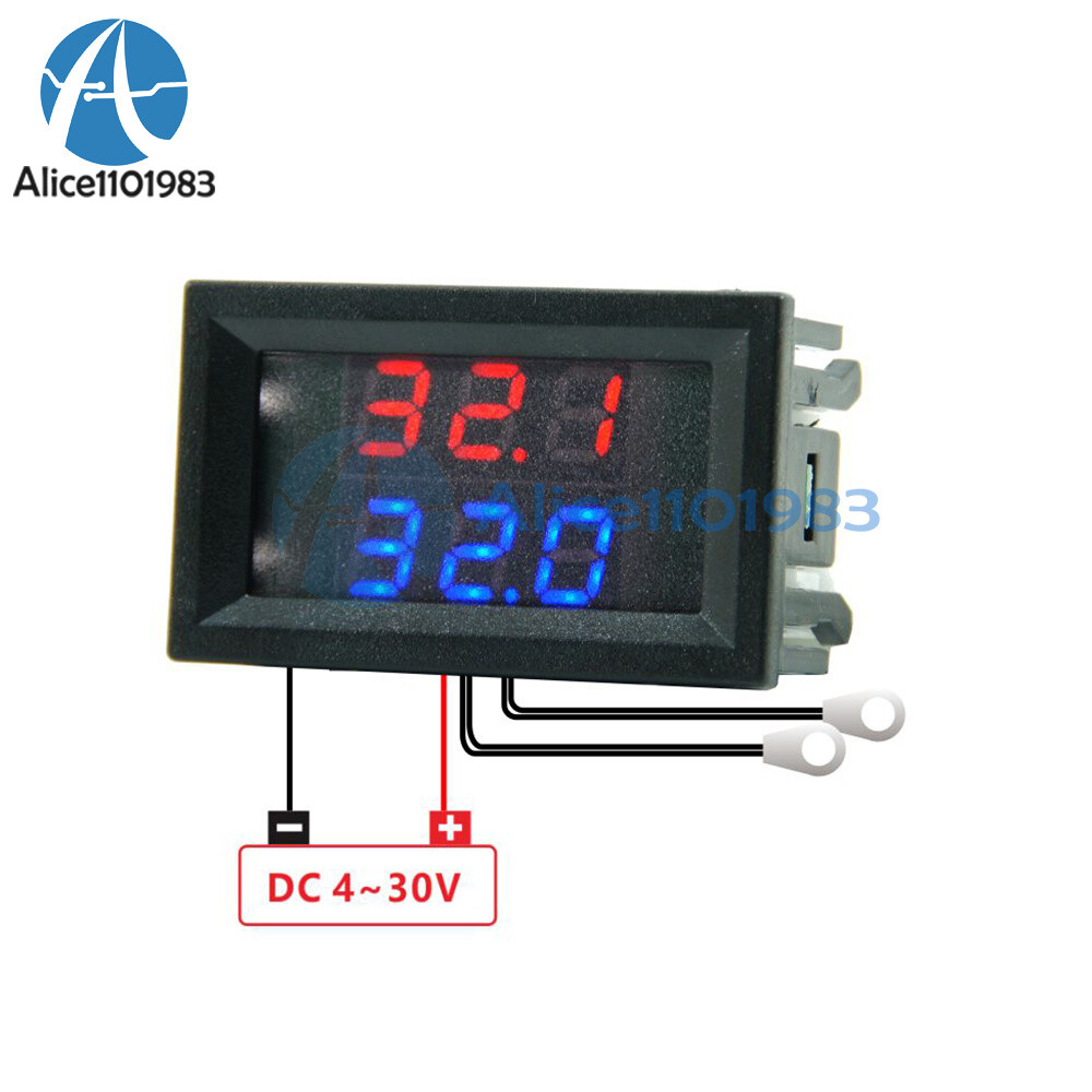 Blue Red LED Display DC4-28V Thermometer w/ NTC Metal Probe Temperature Sensor