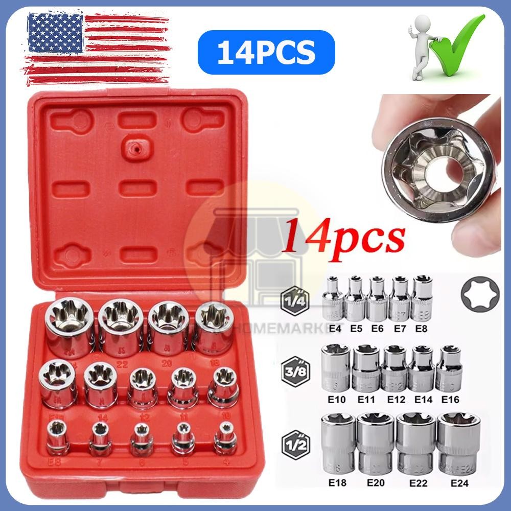 E-type Torx Star Female Sockets Bit Set 14 in 1 E4- E24 Torx Socket 14pcs