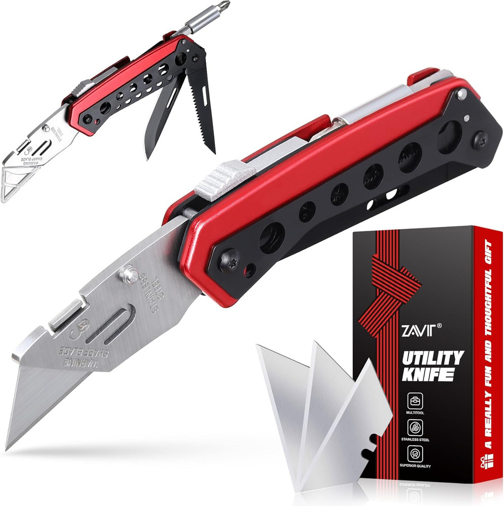 Multitool Knife, Box Cutter, EDC, Work Folding Knifes, 6 in 1 Multitool for Men
