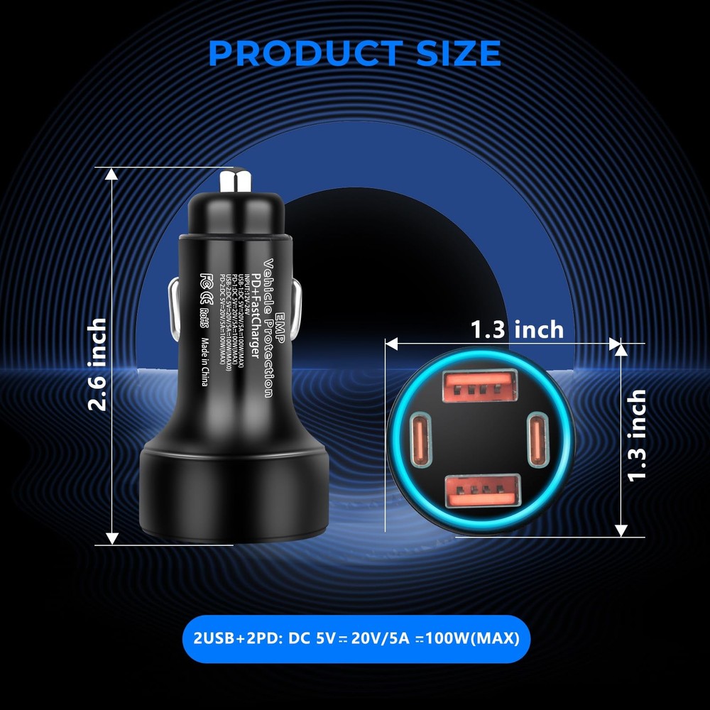 EMP Vehicle Protection, Protector Comes with 2 USB and 2 PD Interfaces, Light...