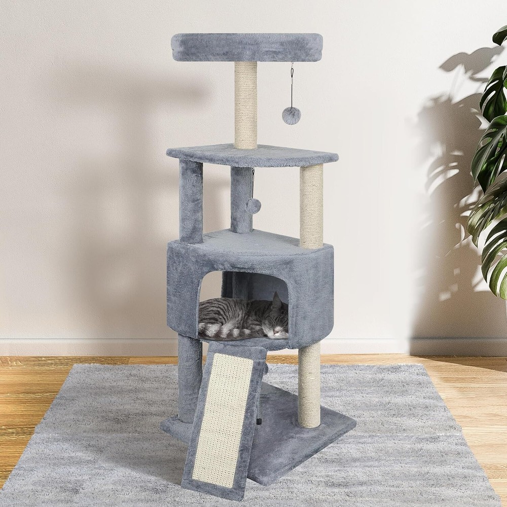 Durable Grey 45in Cat Tree with Large Condo & Easy Assembly for Indoor Use