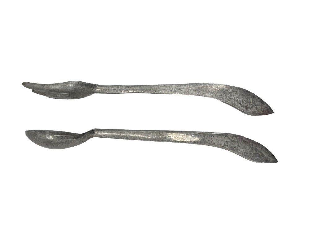 Aluminum Salad Serving Fork Spoon Primitive Rustic Colonial Unbranded 12"