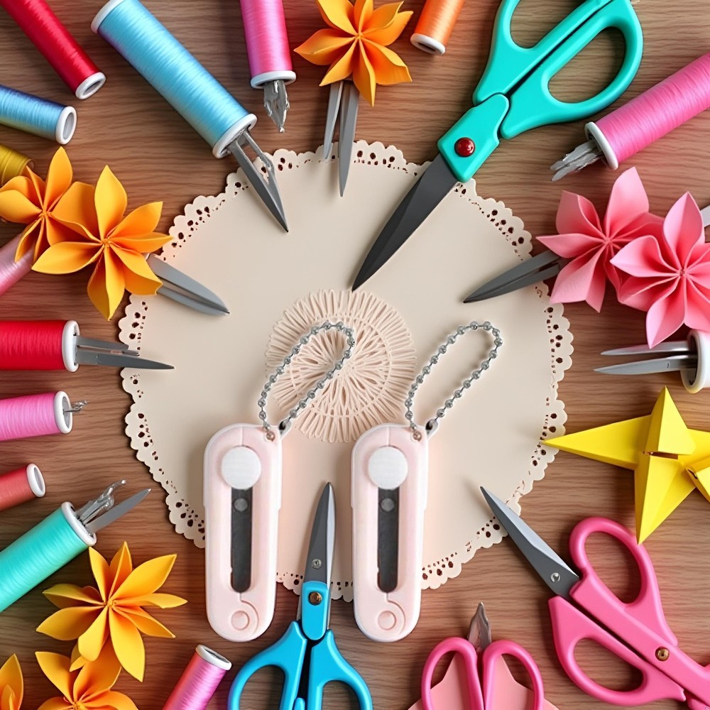 2Pcs Pink Keychain Scissors,Folding Scissors,Safe Portable Travel,Foldable Te...