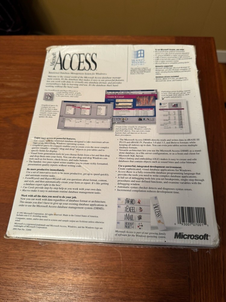 Vintage Microsoft Access v1.0 DBMS Software for Windows NIB Still Sealed