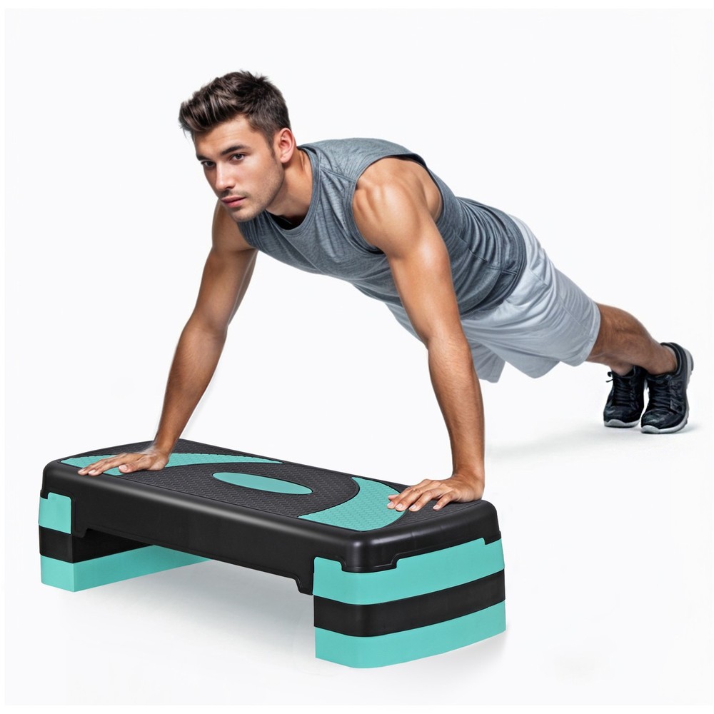 Aerobic Step Platform w/4 Stackable Riser Exercise Step Adjust 4"-6''-8'' Green