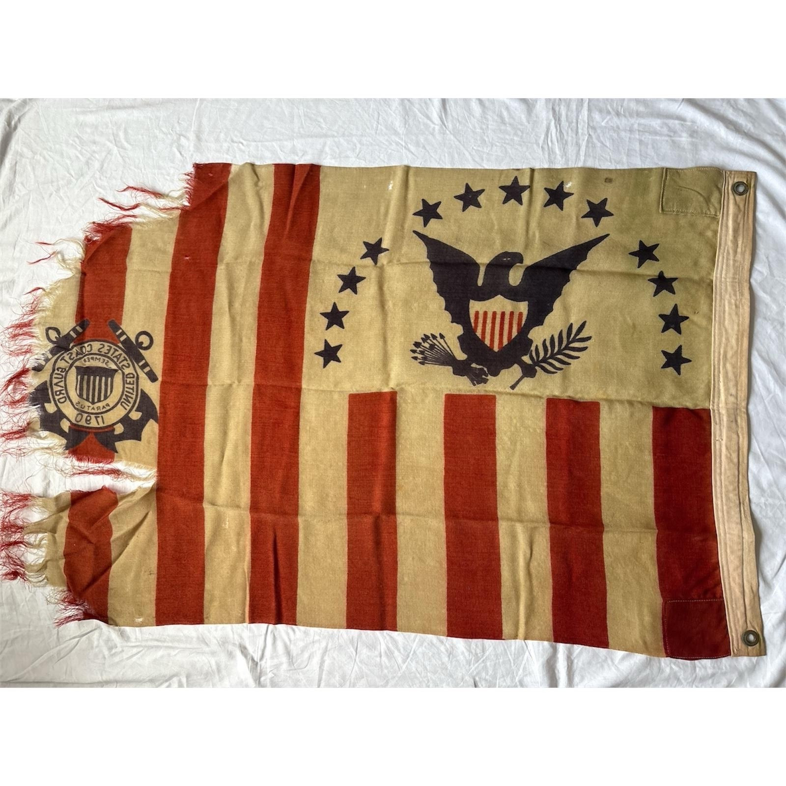 Authentic WWII American USA Coast Guard Wool Ensign with Provenance -World War