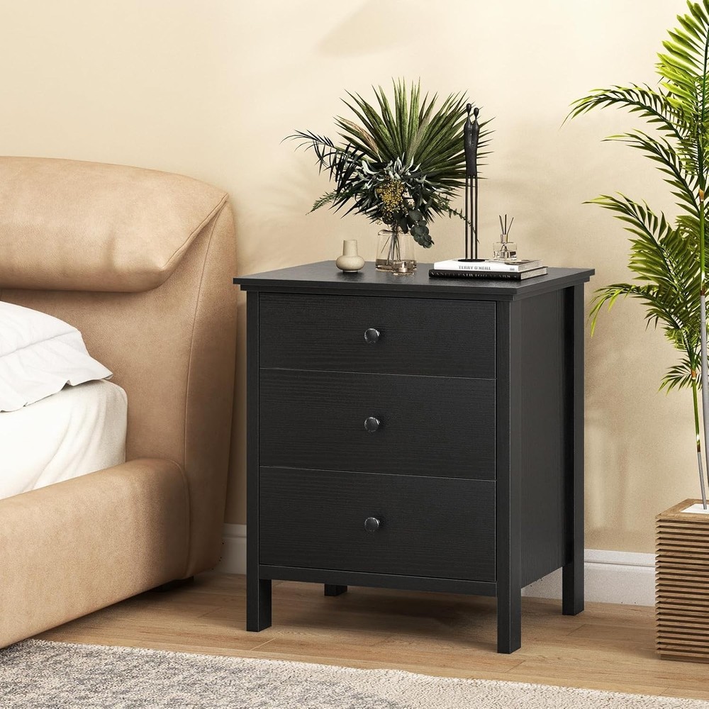 Set of 2 Nightstand with Drawers Solid Structure Side Table for Storage