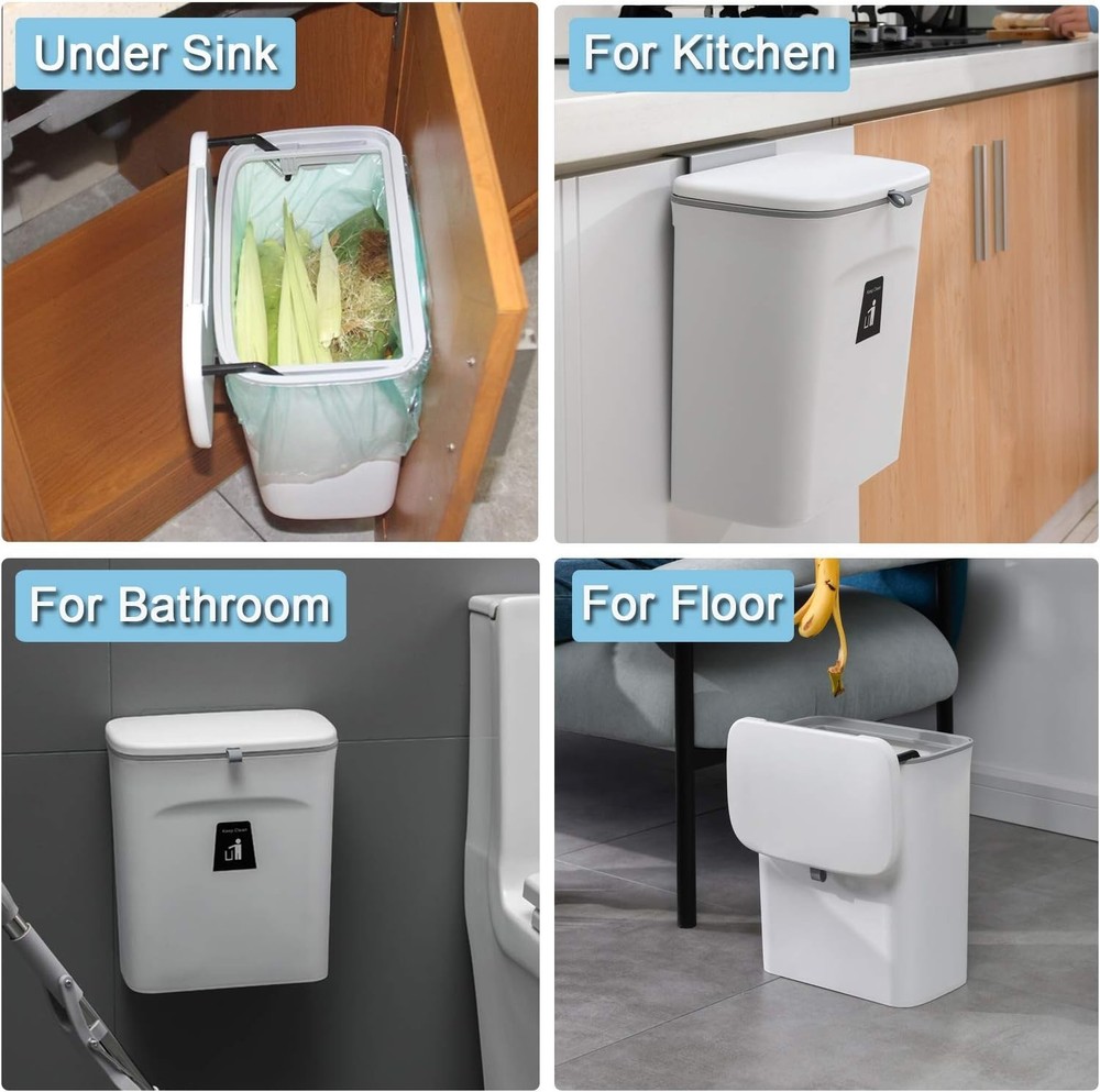 2.4 Gallon Odorless Kitchen Compost Bin - Wall-Mounting Convenience in White