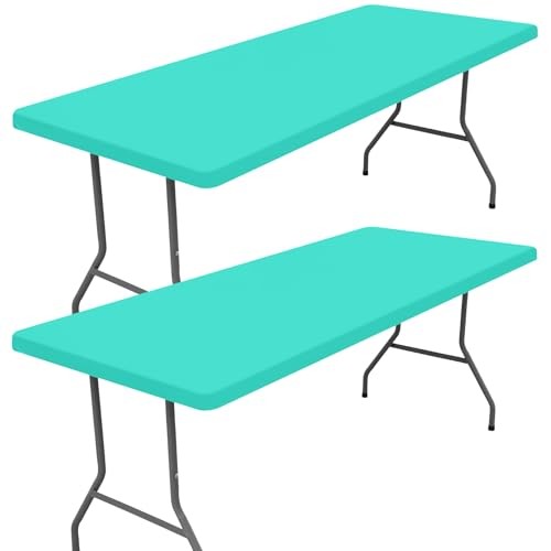 Spandex 4 Foot Rectangle Table Cloth 2 Pack, 48" x 24" (Rectangular) Aqua Blue