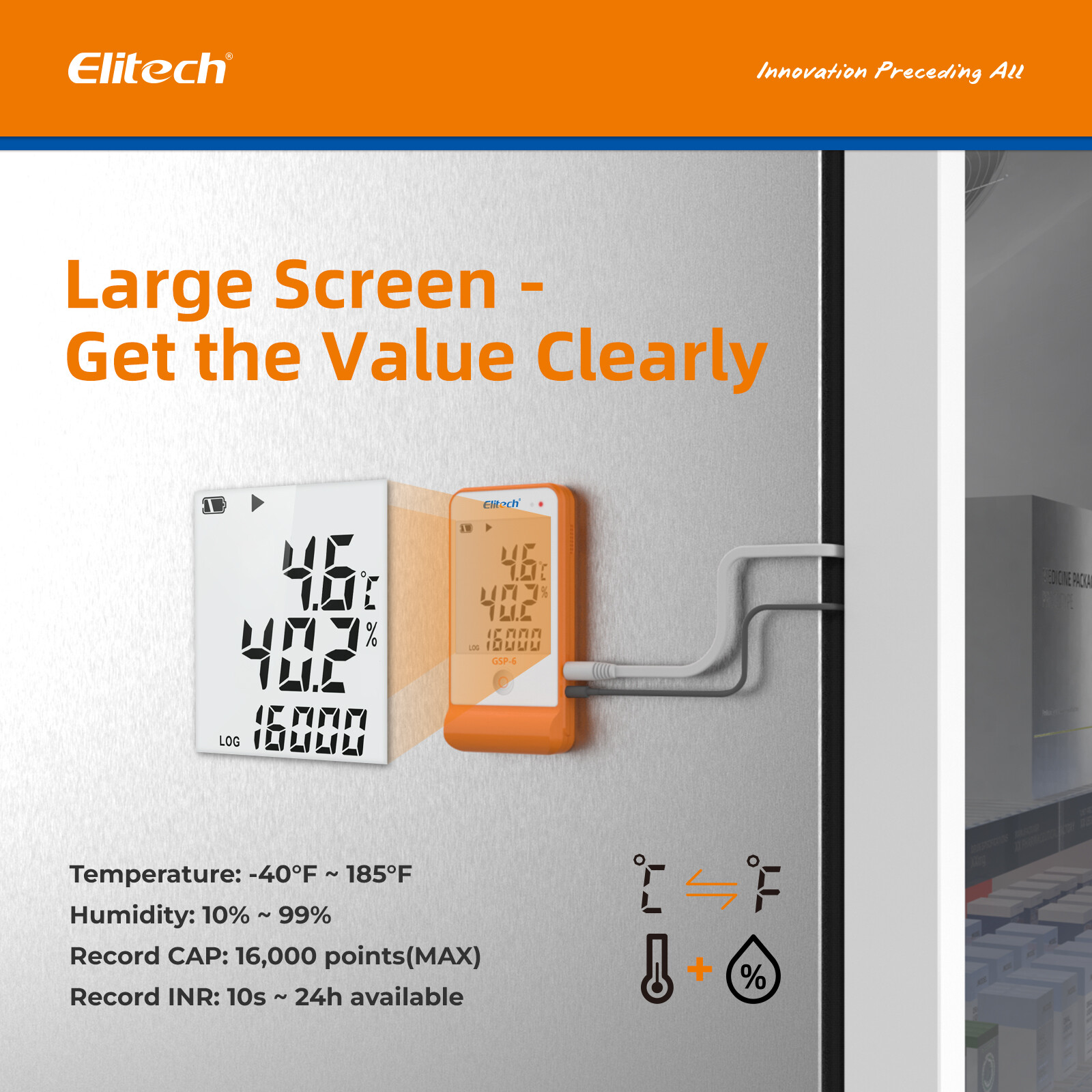 Elitech GSP-6 Temperature Data Logger Humidity Recorder External Sensor USB Port