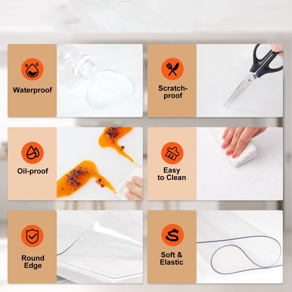 Clear Transparent PVC Plastic Tablecloth Protector Waterproof Dining Table Cover