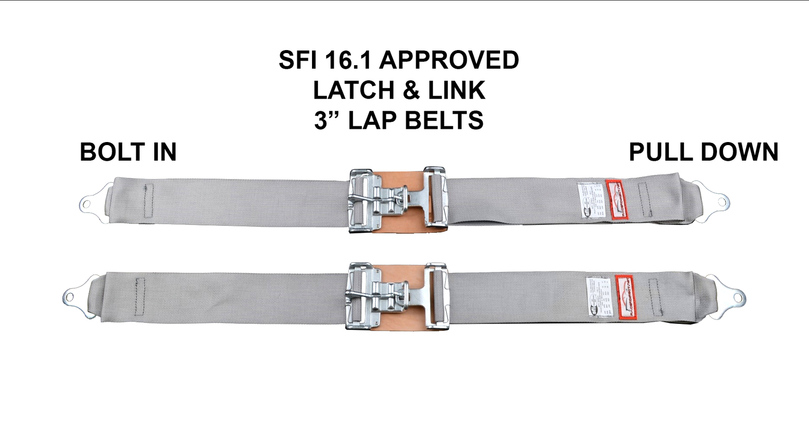 JEEP NEW PAIR 3" LATCH & LINK LAP BELT 2 POINT RACING BELT BOLT IN GRAY