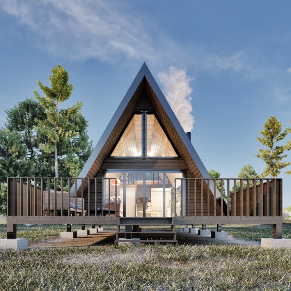 A Frame Tiny House Plan, 20'x24' A Frame House Plans, Hard Copy