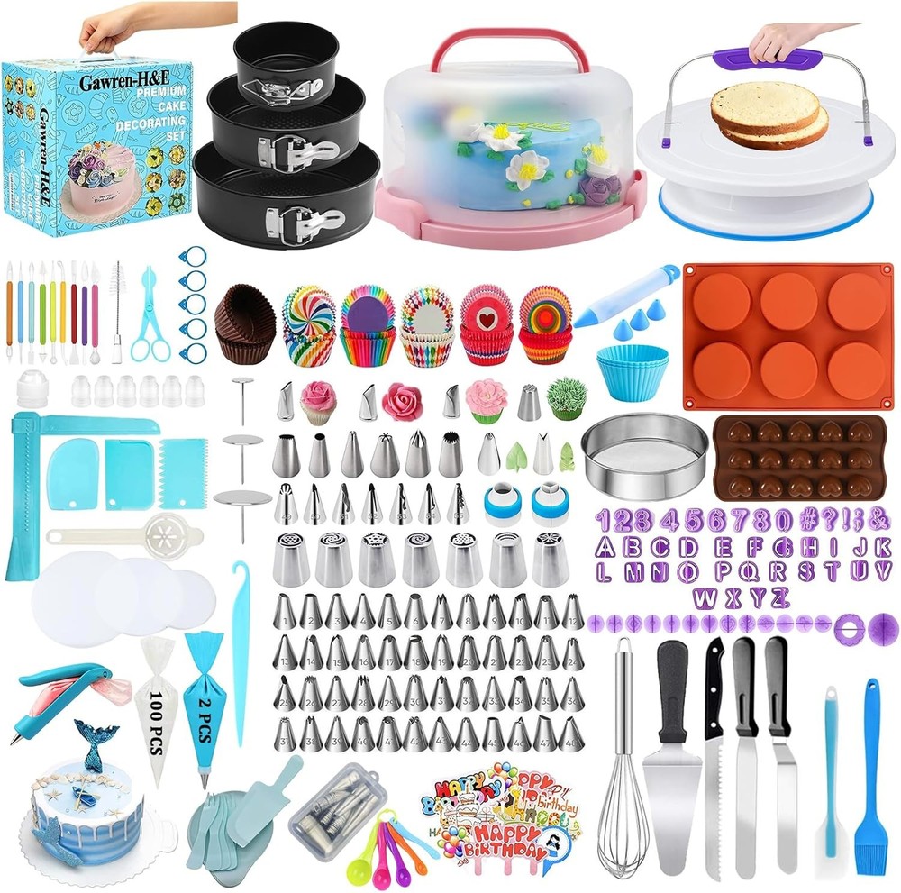 Gawren-H&E 678pcs Cake Decorating Kit,Baking Supplies with Decorating Tools,Cake