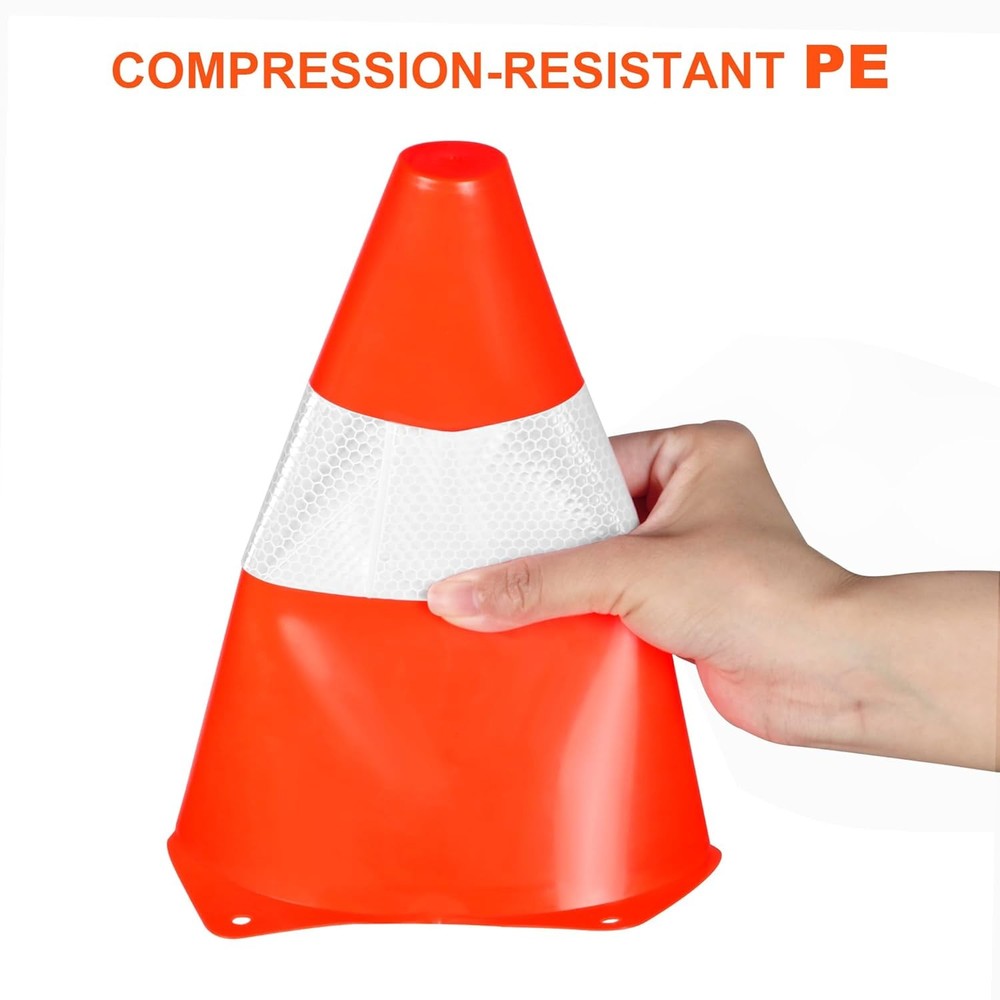 9 Inch Traffic Safety Cones with Reflective Collars, [4 Pack] Orange Constructio