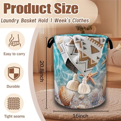 Laundry Hamper,Collapsible Laundry Baskets Starfish and Seashell on Beach