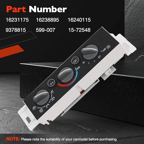 599-007 Climate Control Module A/C Heater Without Rear Window Defogger Switch