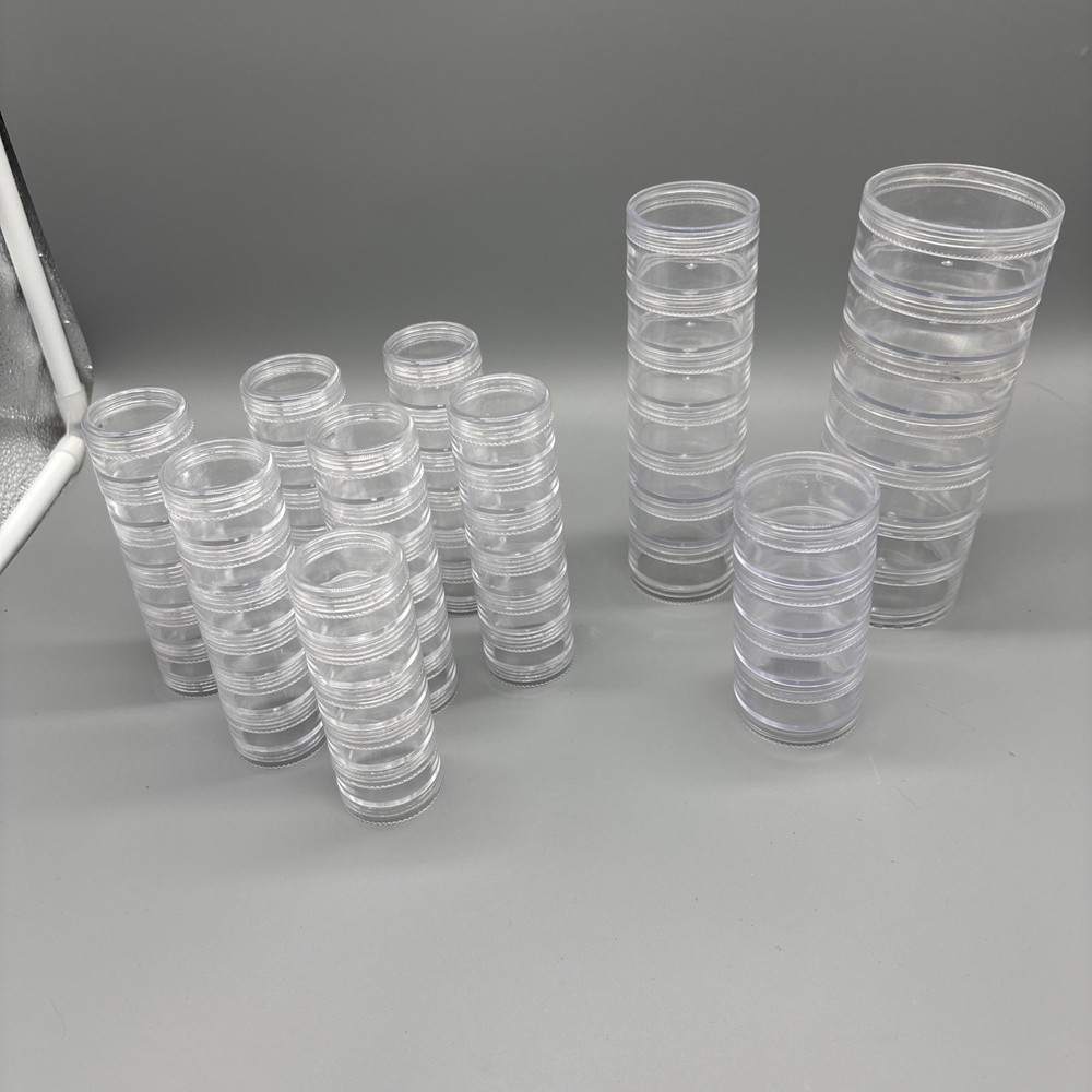 Lot Of Plastic Storage Containers Layer Screw On Stackable Round Cross Stitch