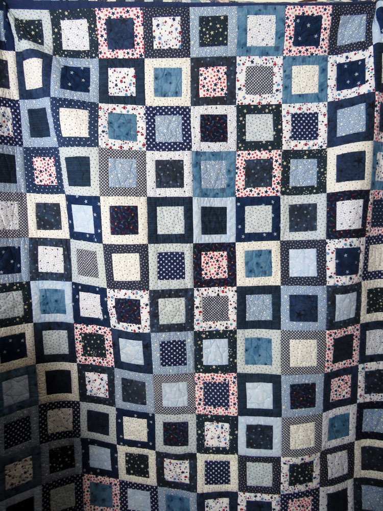 Quilt Lap Throw Hand Quilted Machine Pieced Americana Squares Signed Dated