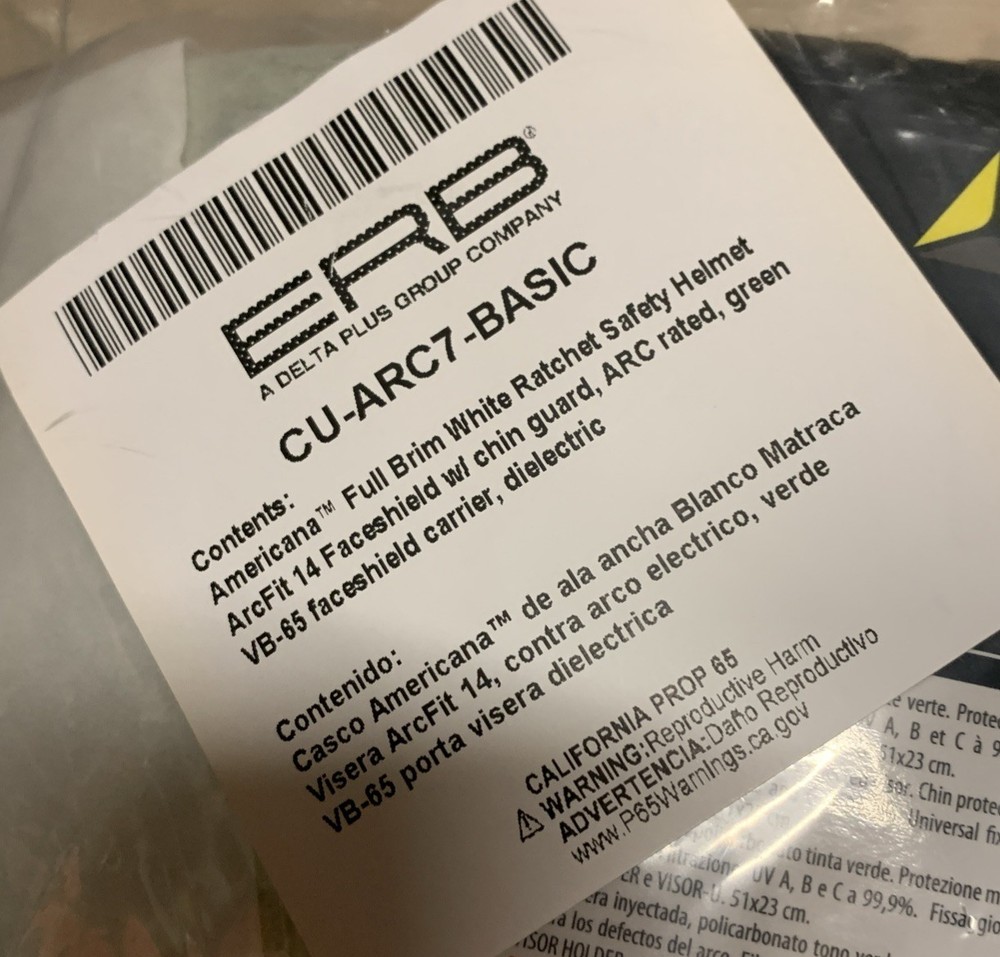 DELTA PLUS WELCUARC7BASIC Arc Protection Full Brim Helmet VB-65 Face Shield NEW
