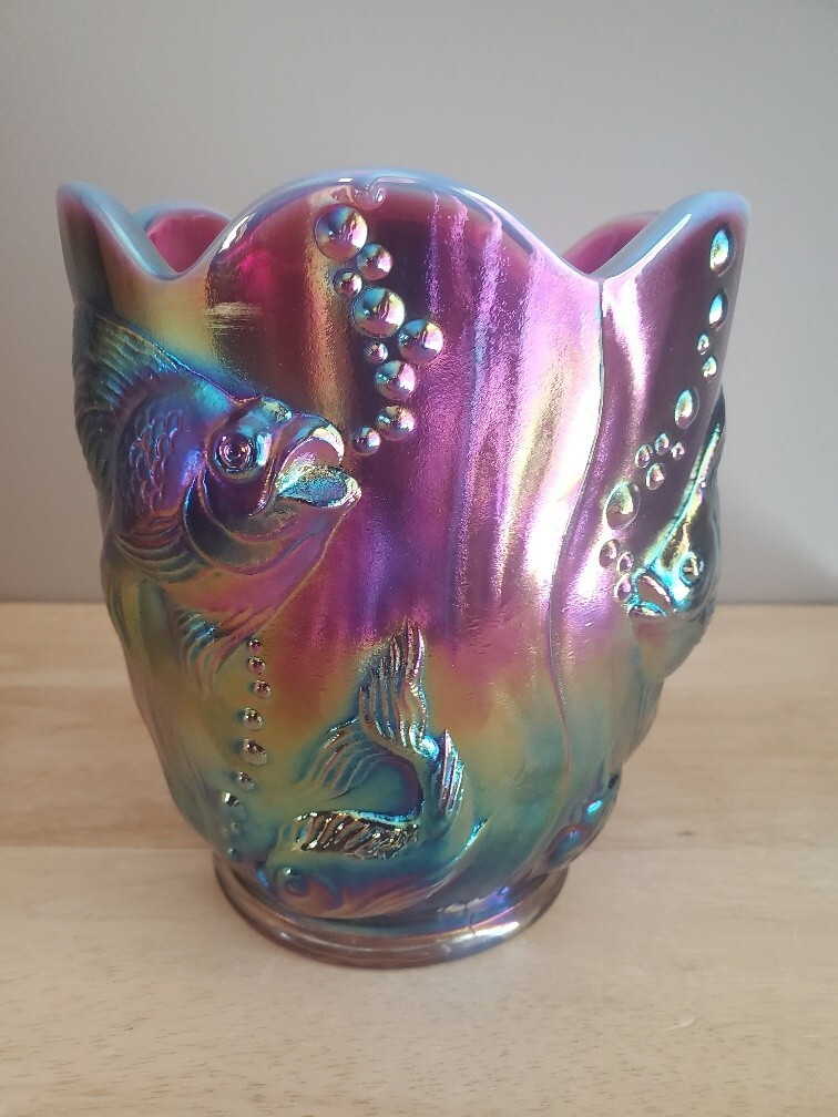 Fenton Plum Iridized Atlantis Koi Fish Verlys/ Vase