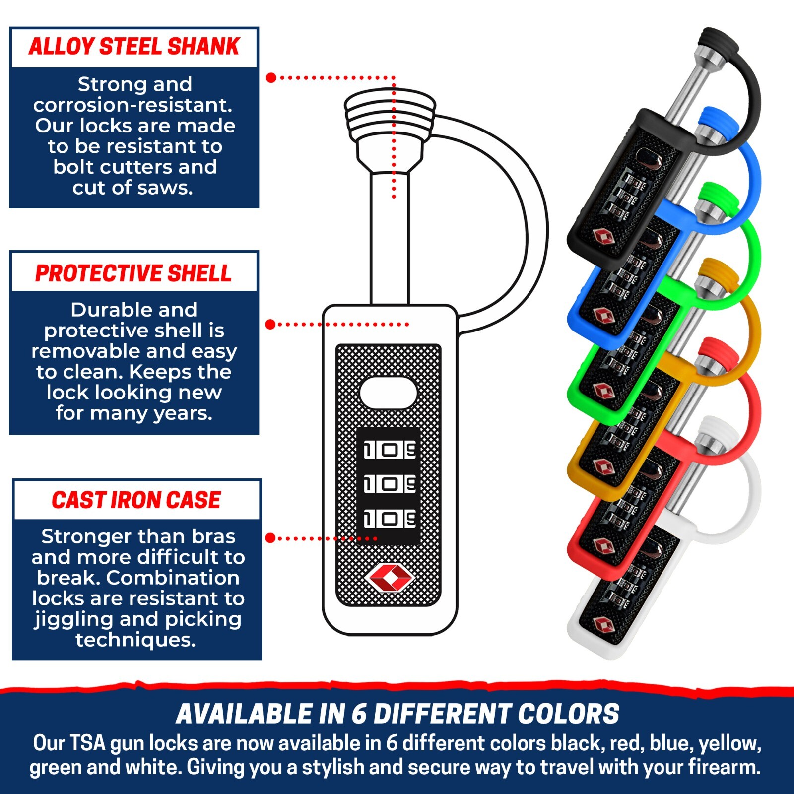 TSA Gun Case Lock Combination Blue for Pistol & Rifle Firearm- Safety &Assurance