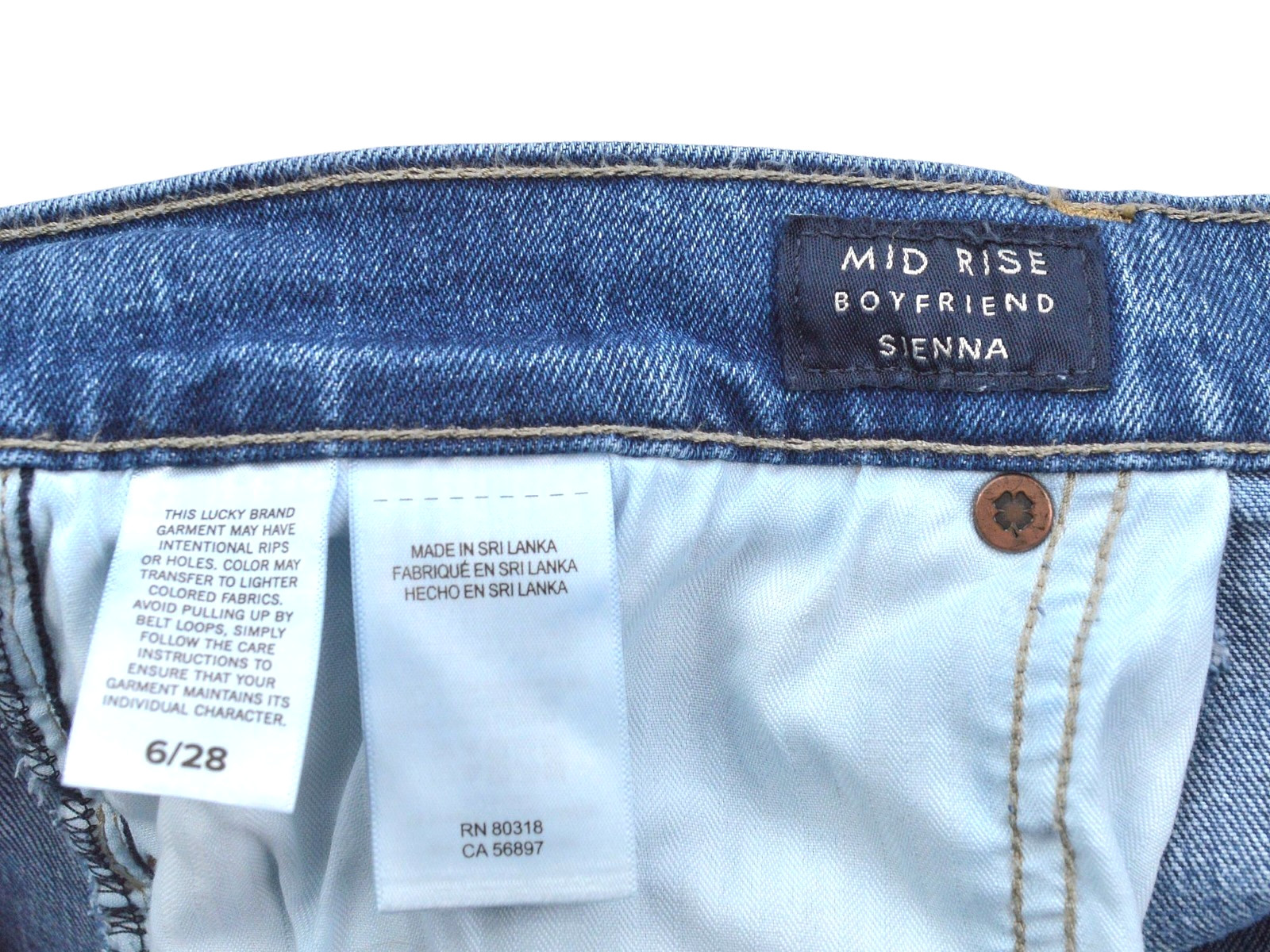 Lucky Brand Sienna Boyfriend Straight Jeans Womens Size 6/28 Blue Denim Mid Rise