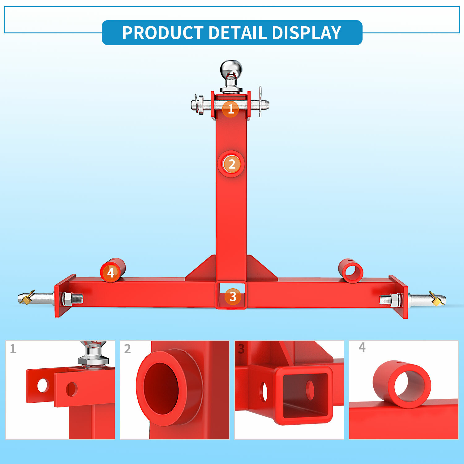 49" 3 Pt Trailer Receiver Hitch Hay Bale Spear Cat 1 Multi-function 3000 LBS