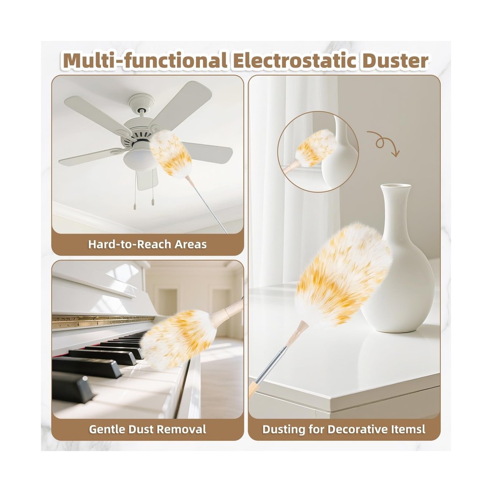 LOVECO Feather Duster for Cleaning, Extendable Lambswool Duster 29-... Fast Ship
