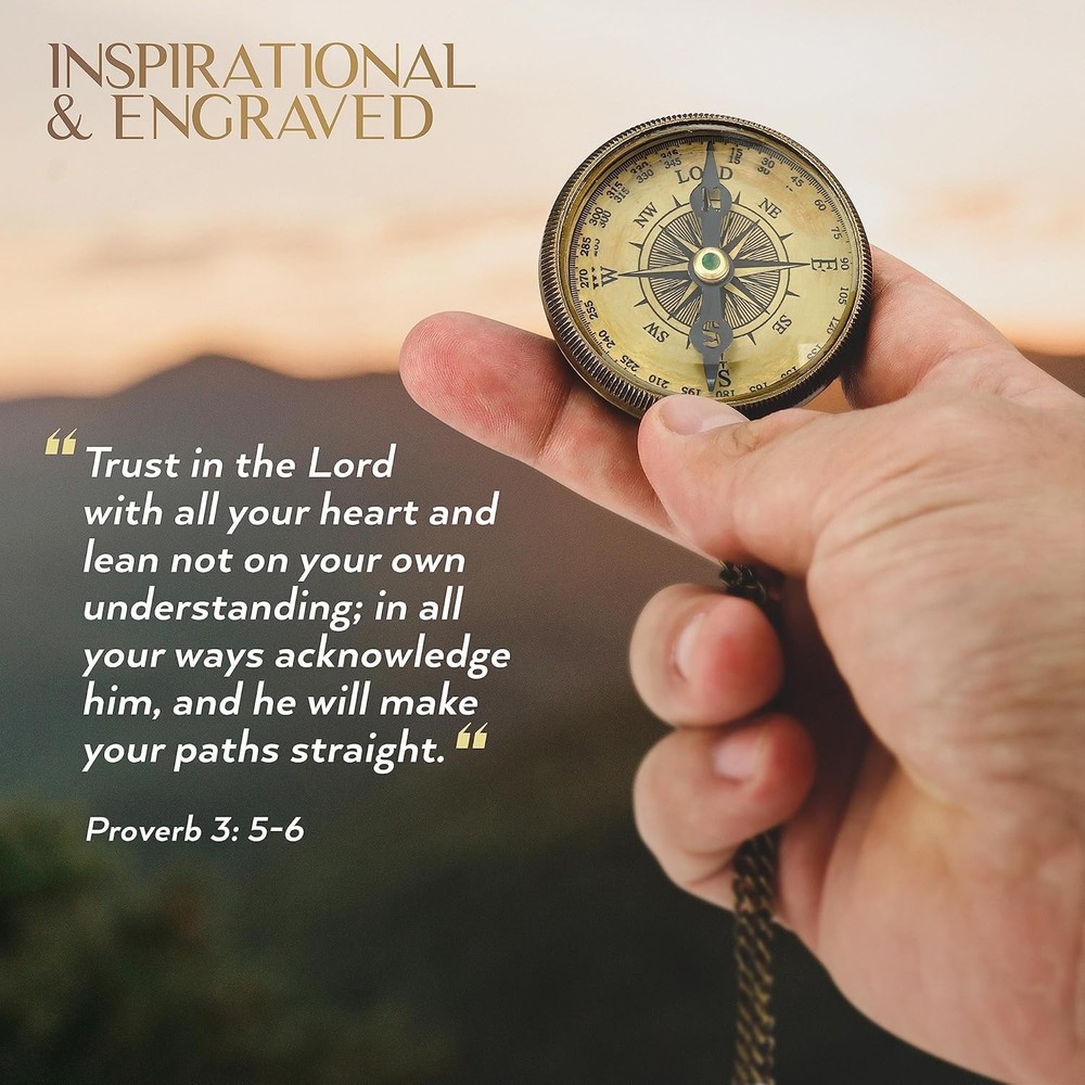 Brass Compass Gift with Display Box - Engraved Scripture Prayer Compass Relig...