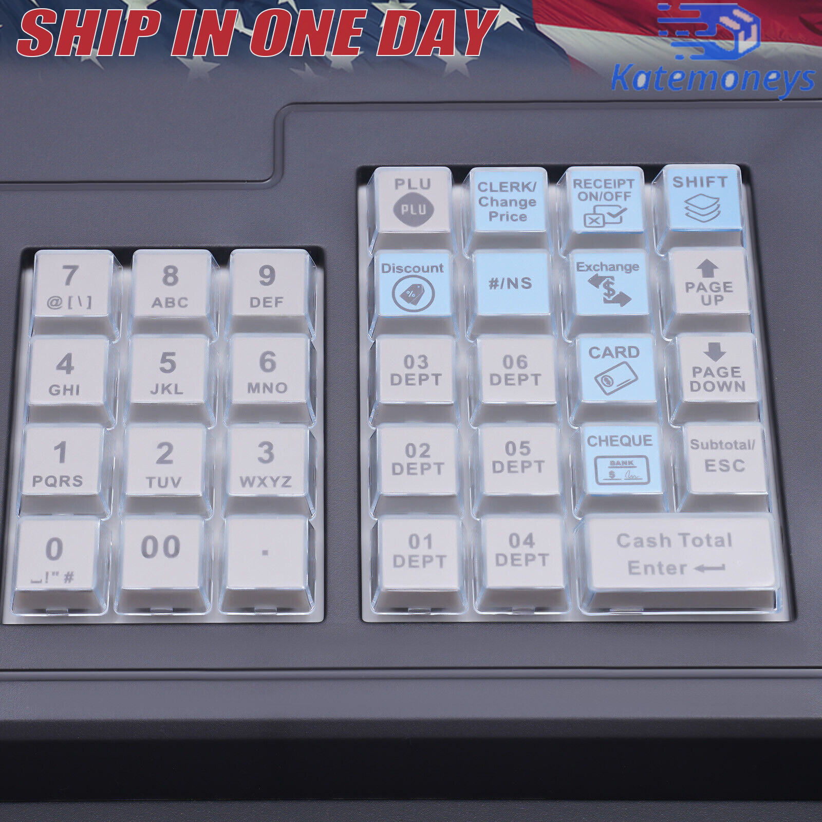 38 Keys Electronic Cash Register Black Thermal Cash Register with Cash Drawer