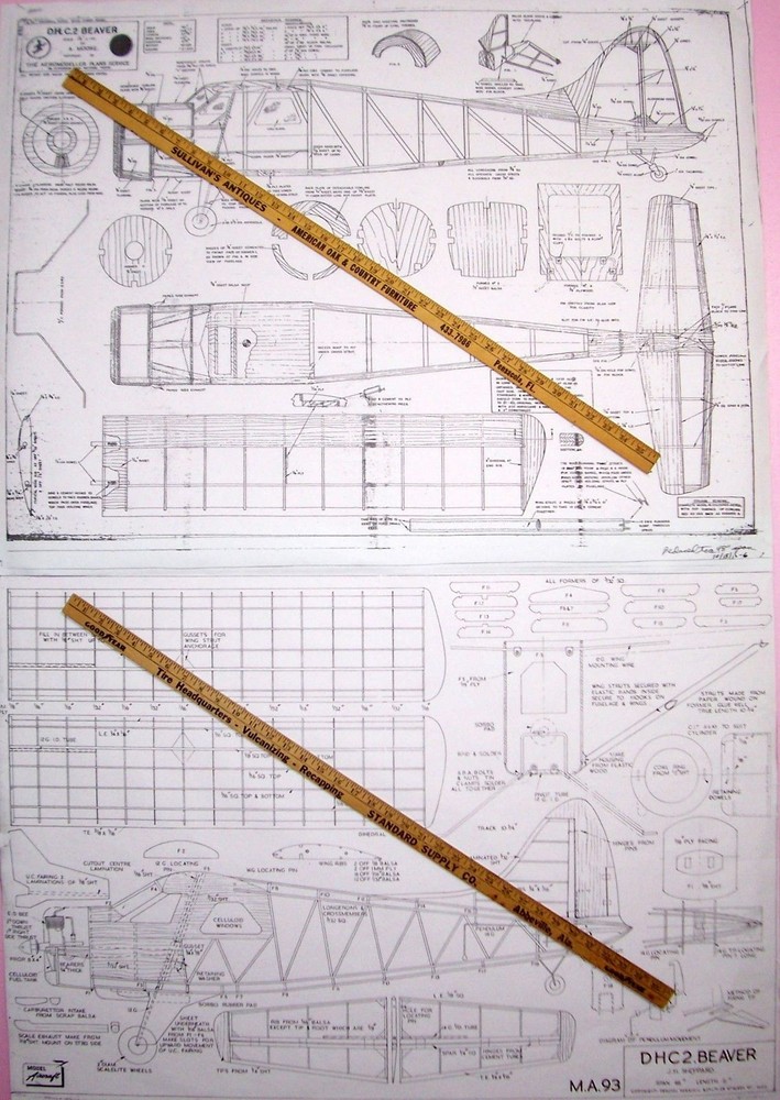 BEAVER PLANS & PATTERNS + Scale Items to Build TWO 48" FF or RC Model Airplanes