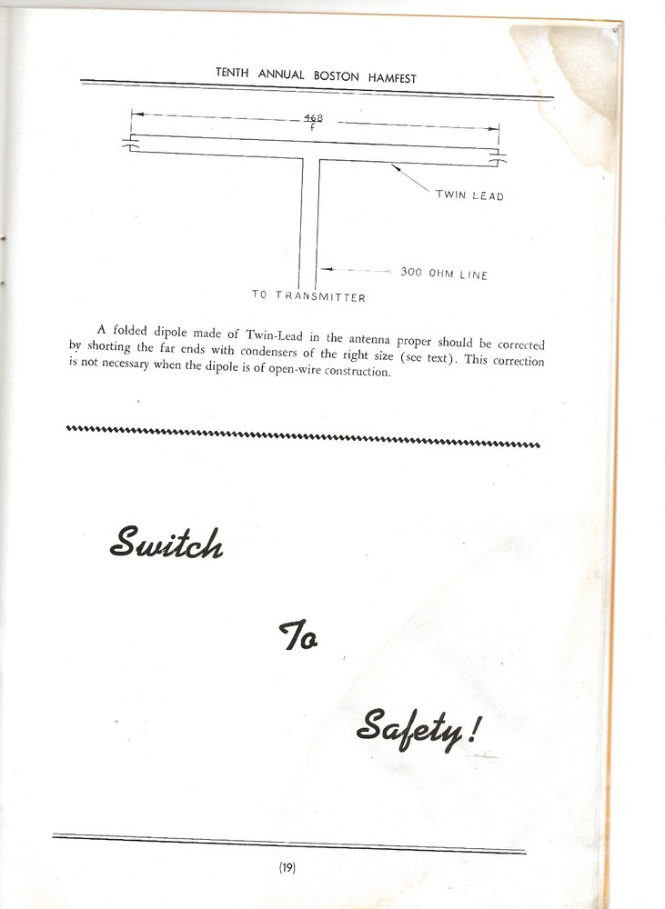 1947 Boston Hamfest Program - Ham Radio, Shortwave, Event Program-Dipole Antenna