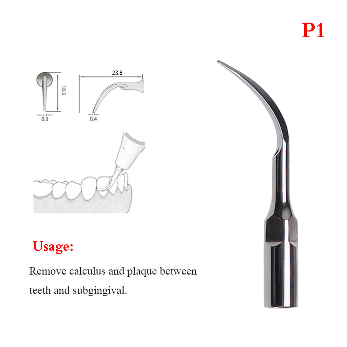 10* Dental Ultrasonic Piezo Perio Scaling Tips P1 for EMS Woodpecker Handpiece
